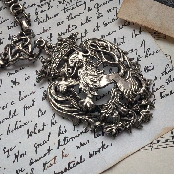 Ornate Silver Pendant Necklace Medieval Costume Jewelry - Picture 2 of 8